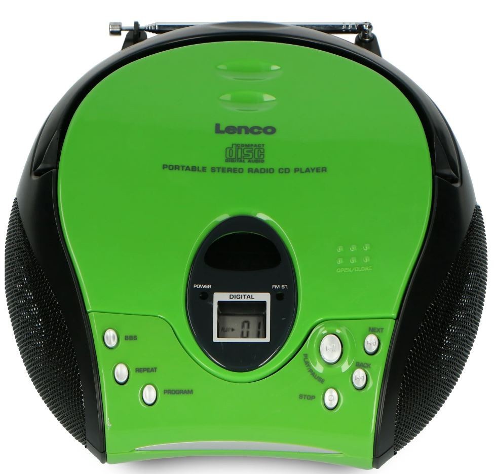 Portable stereo FM radio with CD player Lenco, green-black